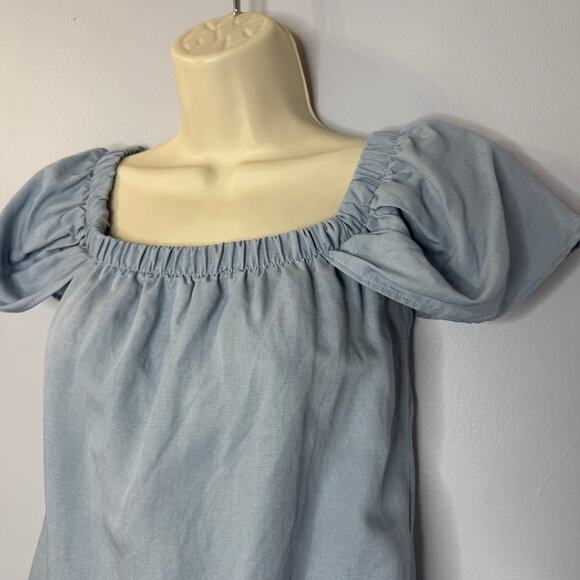 Reformation A-line Off Shoulder Chambray Linen Blend Mini Dress Romantic Sz XS - Picture 6 of 12
